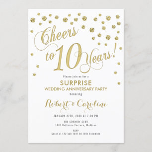 Invitation 10e Mariage anniversaire surprise - Blanc et or