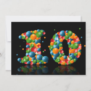 Invitation 10ème Fête d'anniversaire, avec des bulles et des