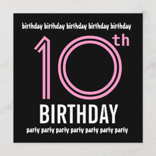 Invitation 10ème G001 rose de fête d'anniversaire et noir