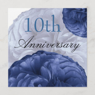 Invitation 10ème Roses de bleu marine d'anniversaire et