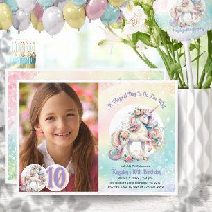 Invitation 10ème Unicorn Anniversaire Party Pastel Rainbow