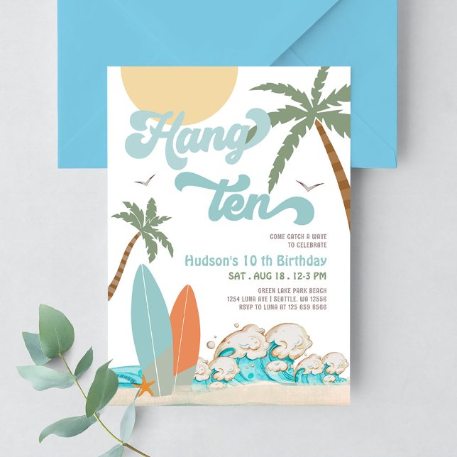 Invitation 10th Boy Surf Surfing Anniversaire Beach Party (Créateur téléchargé)