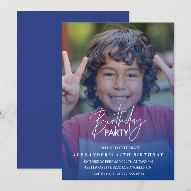 Invitation 11e anniversaire Anniversaire fête Photo boy (Devant / Derrière)