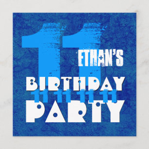 Invitation 11e anniversaire BLUE Grunge Z03B