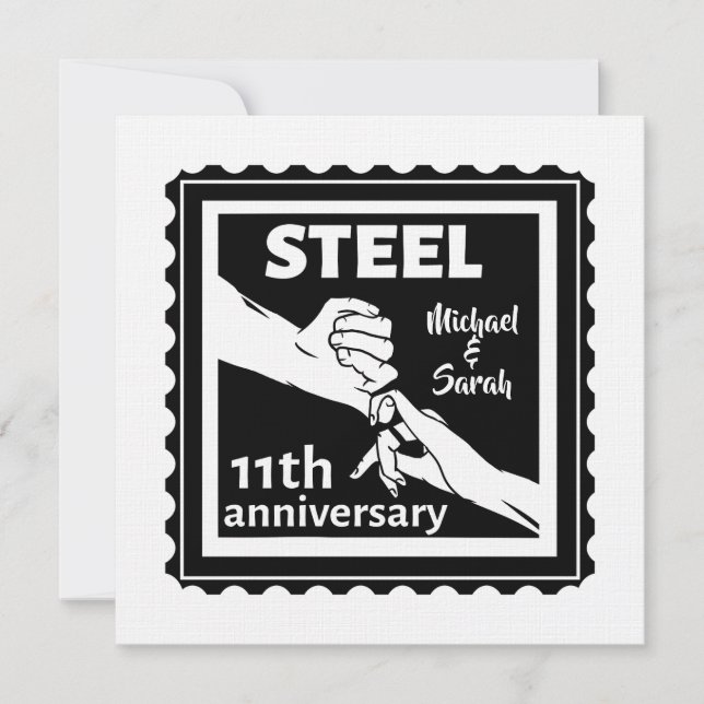 Invitation 11e anniversaire du mariage tenant la main (Devant)