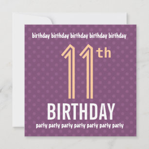 Invitation 11e anniversaire fête violet et pêche Pois