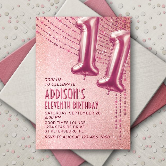Invitation 11e anniversaire filles Rose or (Créateur téléchargé)