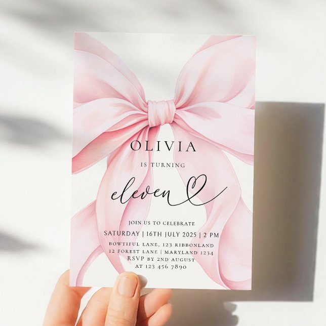 Invitation 11e anniversaire Pink Bow Party (Créateur téléchargé)
