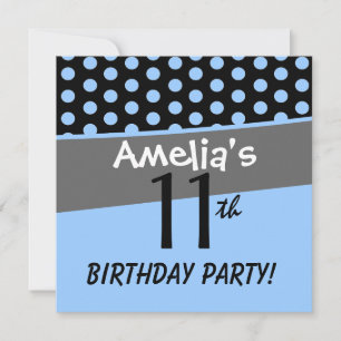 Invitation 11e anniversaire Pois mignonne et amusant pour les