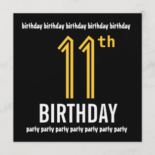 Invitation 11e fête d'anniversaire Gold moderne et Noir