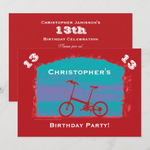 Invitation 12e, 13e, 14e fête d'anniversaire, Bicycle rouge