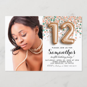 Invitation 12e anniversaire Confetti Gold Portrait