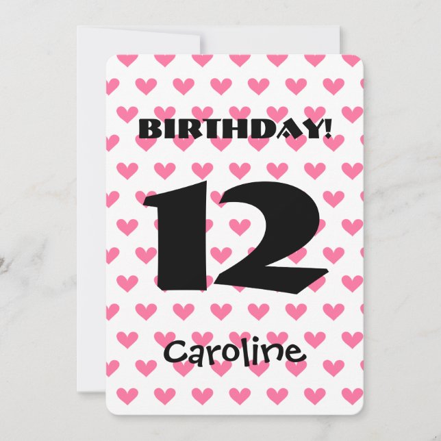 Invitation 12e anniversaire de la fille Nom personnalisé W11  (Devant)