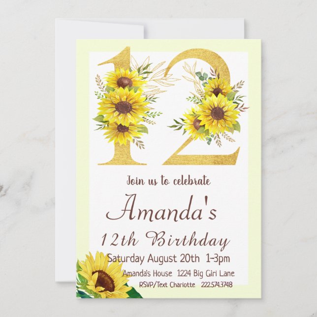 Invitation 12e anniversaire du tournesol (Devant)