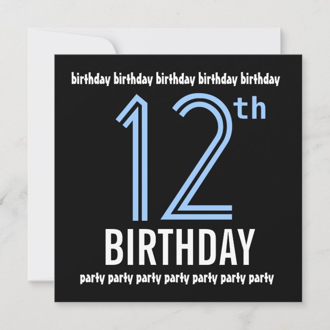 Invitation 12e fête d'anniversaire Recyclé moderne bleu et no (Devant)