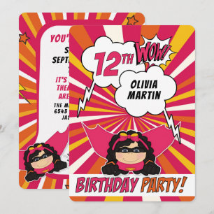 Invitation 12ème anniversaire de la fête Superhero Comique ro