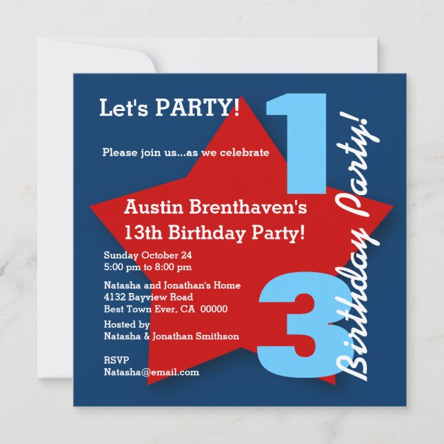Invitation 13e Ado Anniversaire de la Marine moderne Rouge Bl (Devant)