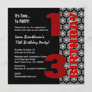 Invitation 13e Ado Anniversaire moderne Black White Stars G40