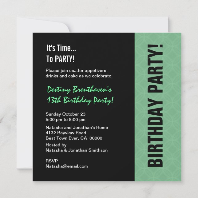 Invitation 13e Ado Birthday Modern Mint and Black W745 (Devant)