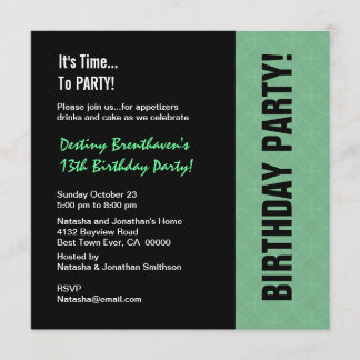 Invitation 13e Ado Birthday Modern Mint and Black W745
