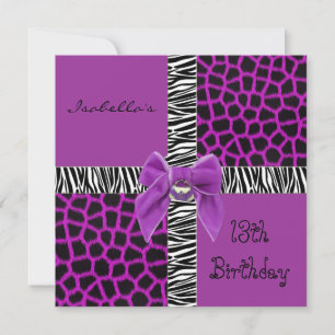 Invitation 13e anniversaire adolescent animal sauv