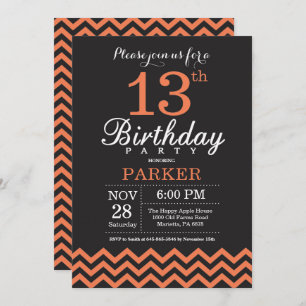 Invitation 13e anniversaire Black et Coral Chevron
