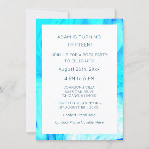 Invitation 13e anniversaire Bleu Abstrait Artsy Cool âge pers