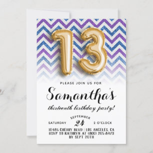 Invitation 13e anniversaire Chevron Stripes Parties scintilla