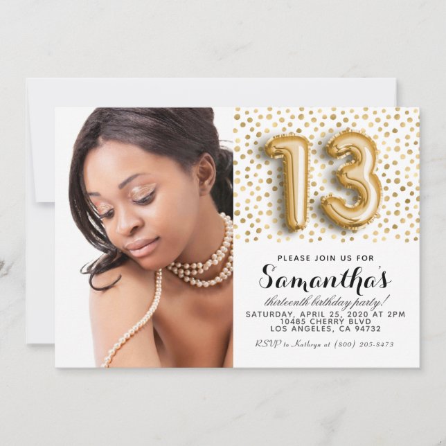 Invitation 13e anniversaire Confetti Gold Portrait (Devant)