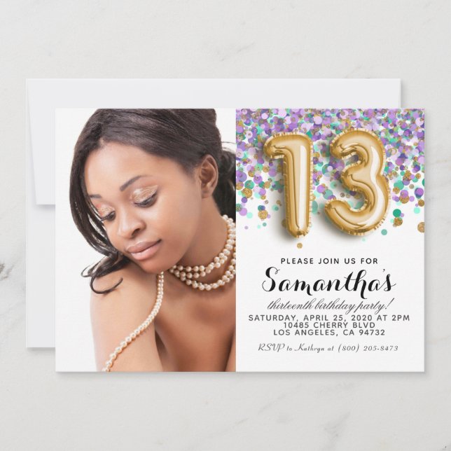 Invitation 13e anniversaire Confetti Gold Portrait (Devant)