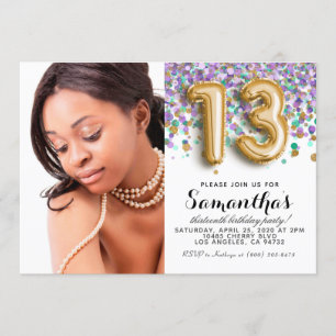Invitation 13e anniversaire Confetti Gold Portrait