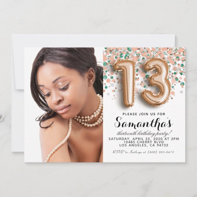 Invitation 13e anniversaire Confetti Rose Gold Portrait (Devant)