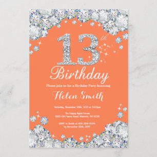 Invitation 13e anniversaire Coral et Silver Diamond