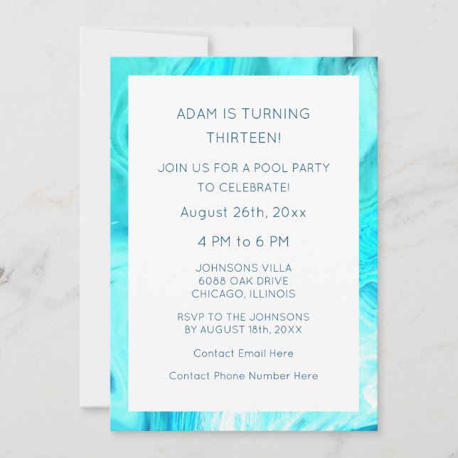 Invitation 13e anniversaire Custom Age Bleu Abstrait Artsy Co (Devant)