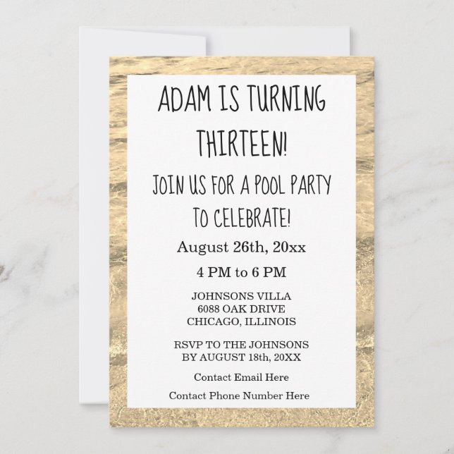 Invitation 13e anniversaire Custom Age Nom Eau Abstrait 2023 (Devant)