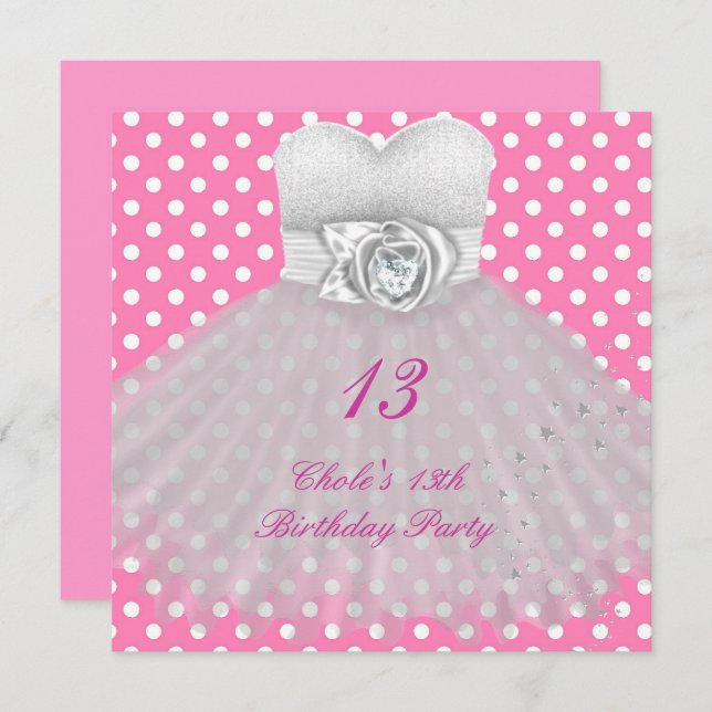 Invitation 13e anniversaire Filles 13 Ado (Devant / Derrière)
