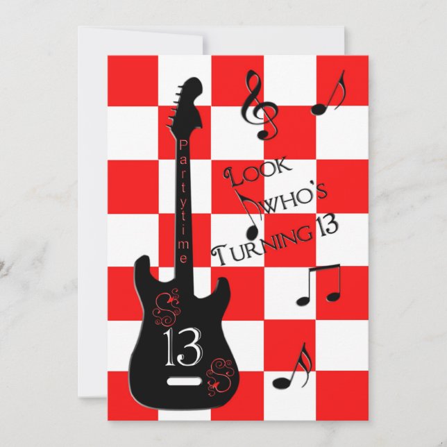 Invitation 13e anniversaire, Guitare électrique, Rouge/Blanc/ (Devant)
