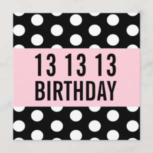 Invitation 13e anniversaire Modèle Pois de fête V01