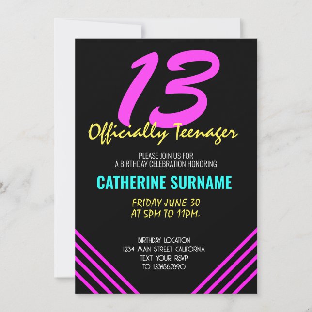 Invitation 13e anniversaire officiel des adolescents (Devant)