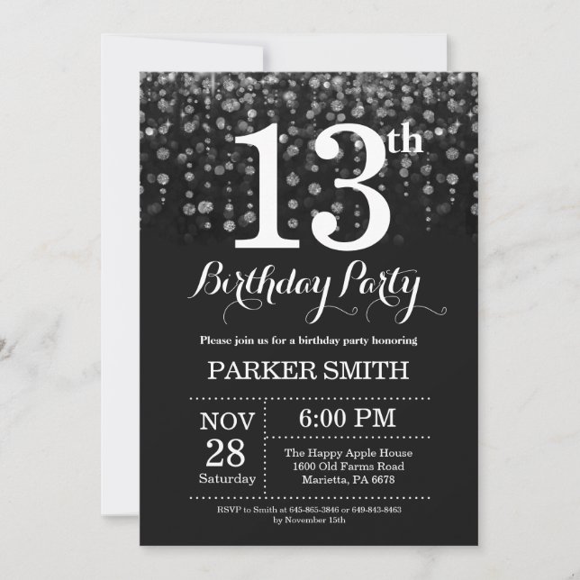 Invitation 13e anniversaire Parties scintillant d' (Devant)