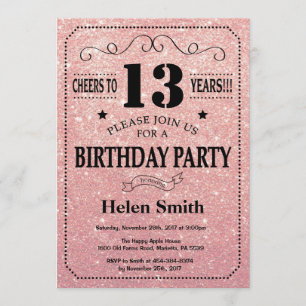 Invitation 13e anniversaire Parties scintillant d'or noir et 