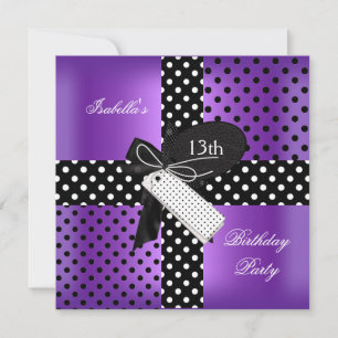 Invitation 13e Anniversaire Polka Dot Violet Noir Blanc 2