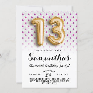 Invitation 13e anniversaire Polkadot Parties scintillant Invi