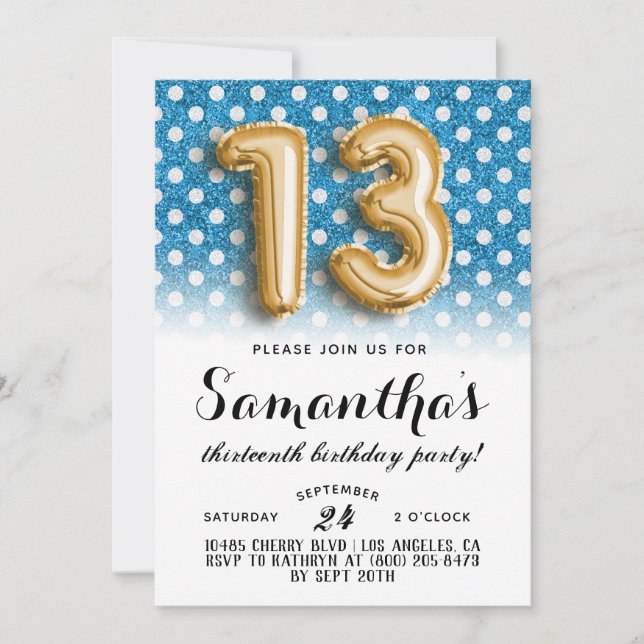 Invitation 13e anniversaire Polkadot Parties scintillant Invi (Devant)