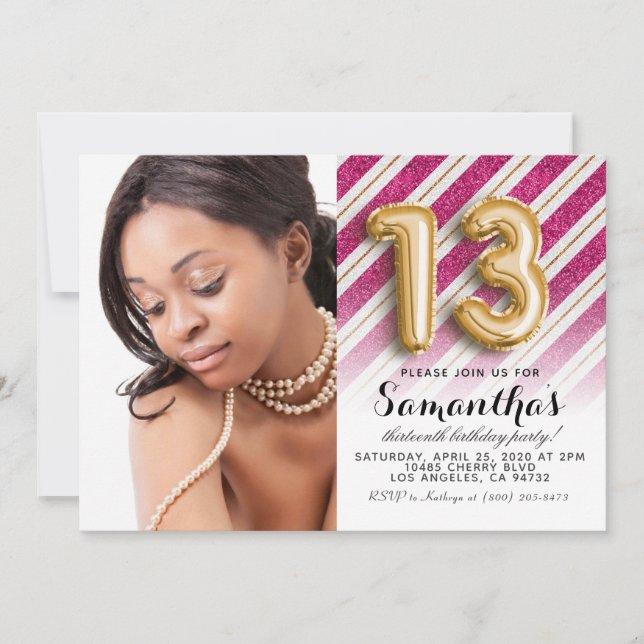 Invitation 13e anniversaire Portrait rayé (Devant)