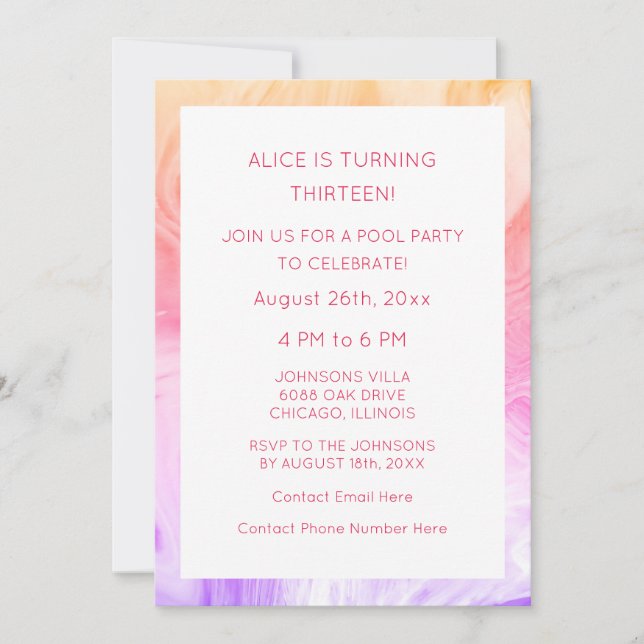 Invitation 13e anniversaire Rose Abstrait Artsy Custom Age Gi (Devant)