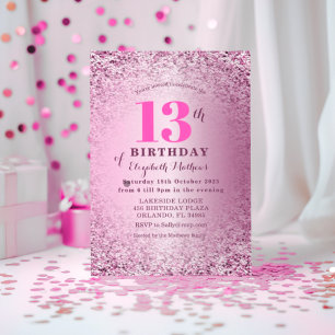 Invitation 13e anniversaire Rose Parties scintillant d'or et 
