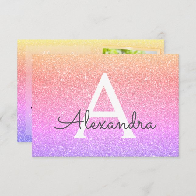 Invitation 13e anniversaire Sparkle Rainbow Photo (Devant / Derrière)