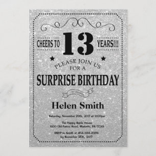 Invitation 13e anniversaire surprise Parties scintillant noir