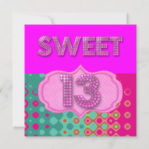 Invitation 13e anniversaire Sweet 13 Fête Rose Turquoise Mode